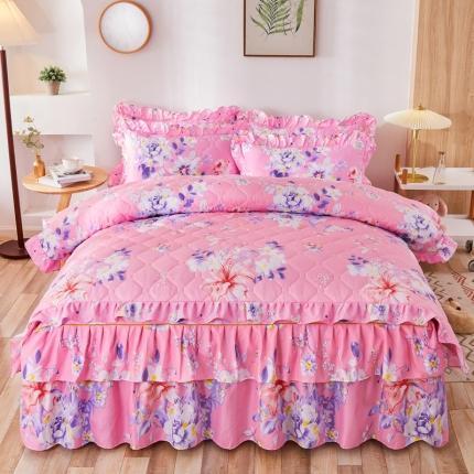 91家纺网 家纺一手货源 找家纺 优家居 2025新款芦荟棉全夹棉床裙四件套 花海迷情