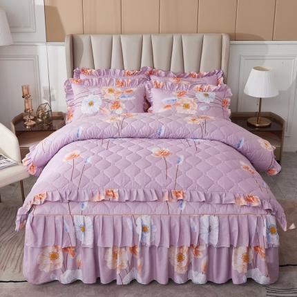 91家纺网 家纺一手货源 找家纺 优家居 2025新款芦荟棉全夹棉床裙四件套 花之恋