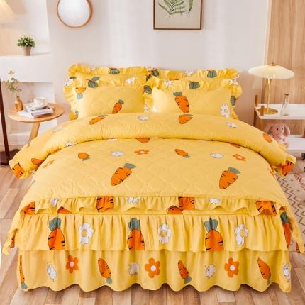 91家纺网 家纺一手货源 找家纺 优家居 2025新款芦荟棉全夹棉床裙四件套 开心萝卜