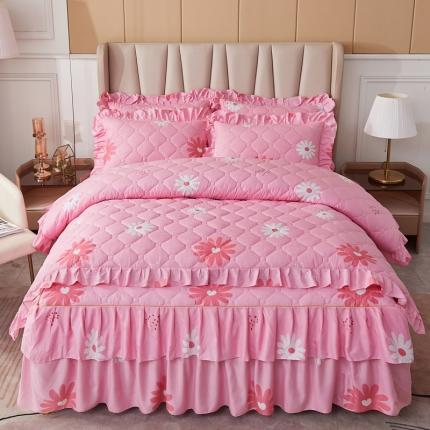 91家纺网 家纺一手货源 找家纺 优家居 2025新款芦荟棉全夹棉床裙四件套 七巧花瓣