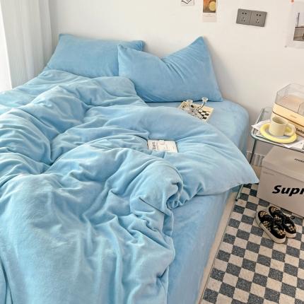91家纺网 家纺一手货源 找家纺 N先生 2023新款高克重纯色牛奶绒四件套 海蓝