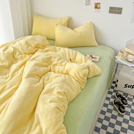 91家纺网 家纺一手货源 找家纺 N先生 2023新款高克重纯色牛奶绒四件套 嫩黄+牛油果绿