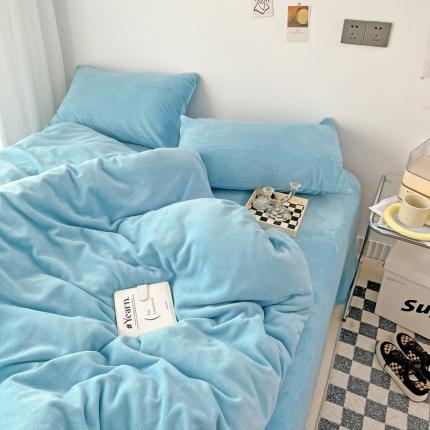 N先生 2023新款高克重纯色牛奶绒四件套 海蓝