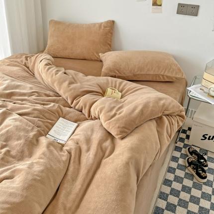 N先生 2023新款高克重纯色牛奶绒四件套 咖啡