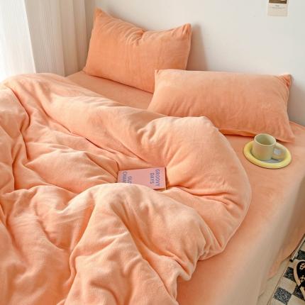 N先生 2023新款高克重纯色牛奶绒四件套 嫩橘