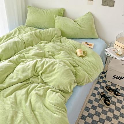 N先生 2023新款高克重纯色牛奶绒四件套 牛油果绿+浅蓝