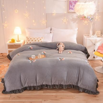 甜之梦 2025新款毛巾绣牛奶绒被套 满天星浅灰