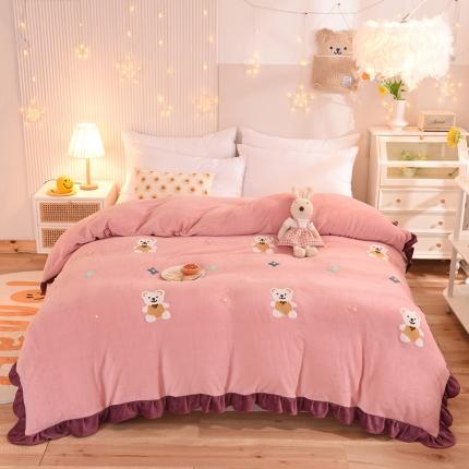 甜之梦 2025新款毛巾绣牛奶绒被套 小熊宝可梦淡粉
