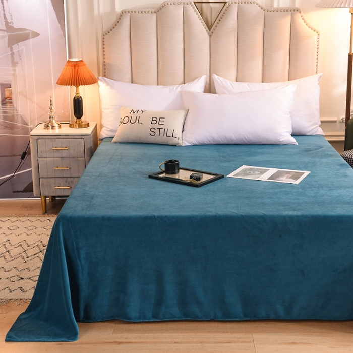 91家纺网 家纺一手货源 找家纺 甜之梦 2025新款毛巾绣牛奶绒床单 满天星宝石蓝