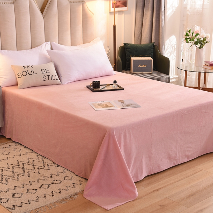 91家纺网 家纺一手货源 找家纺 甜之梦 2025新款毛巾绣牛奶绒床单 满天星淡粉