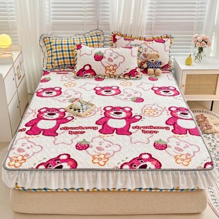 91家纺网 家纺一手货源 找家纺 （总）金丝鸟 2022新款迪士尼系列夹棉绗缝牛奶绒花边床笠