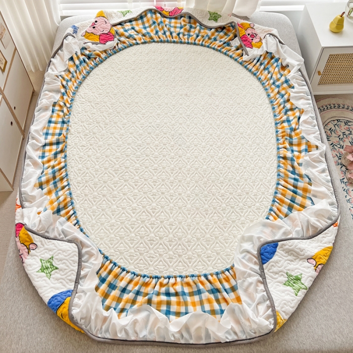 91家纺网 家纺一手货源 找家纺 金丝鸟 2022新款迪士尼系列夹棉绗缝牛奶绒花边床笠 跳跳虎