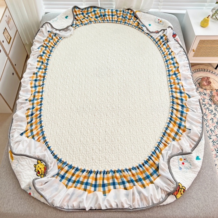 91家纺网 家纺一手货源 找家纺 金丝鸟 2022新款迪士尼系列夹棉绗缝牛奶绒花边床笠 小飞象