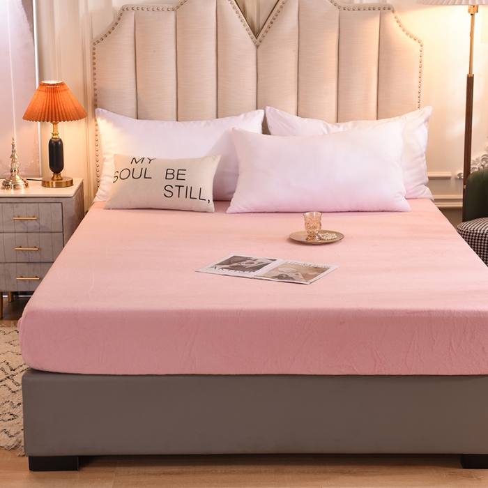 91家纺网 家纺一手货源 找家纺 甜之梦 2025新款毛巾绣牛奶绒床笠 满天星淡粉