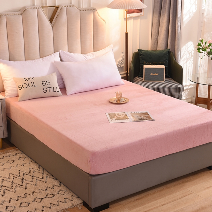 91家纺网 家纺一手货源 找家纺 甜之梦 2025新款毛巾绣牛奶绒床笠 满天星淡粉