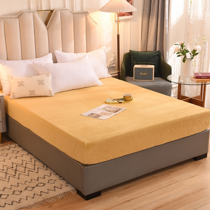 91家纺网 家纺一手货源 找家纺 甜之梦 2025新款毛巾绣牛奶绒床笠 满天星嫩黄