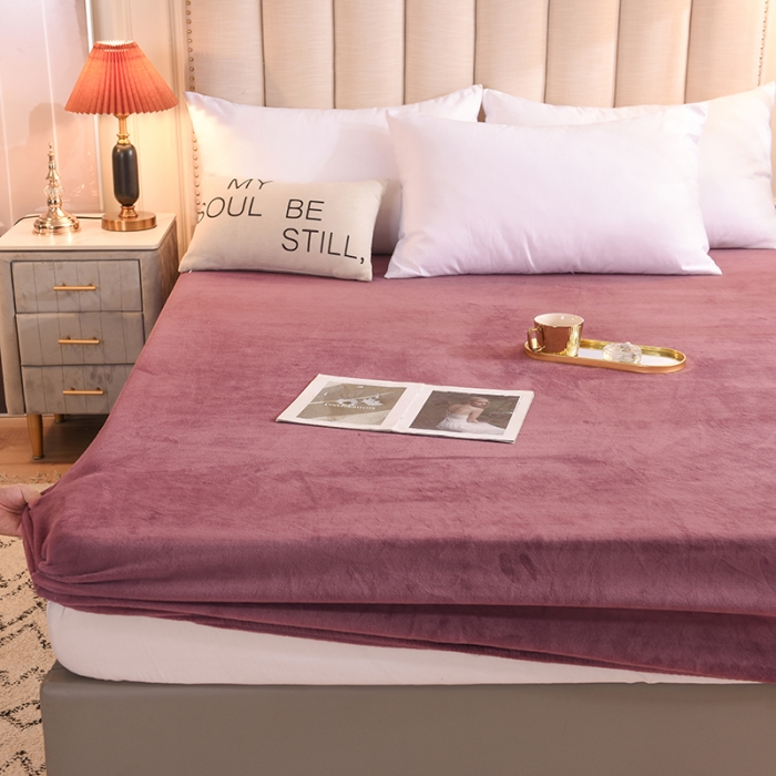 91家纺网 家纺一手货源 找家纺 甜之梦 2025新款毛巾绣牛奶绒床笠 满天星紫豆沙