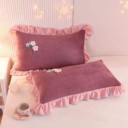 甜之梦 2025新款毛巾绣牛奶绒枕套 48*74/对 满天星紫豆沙