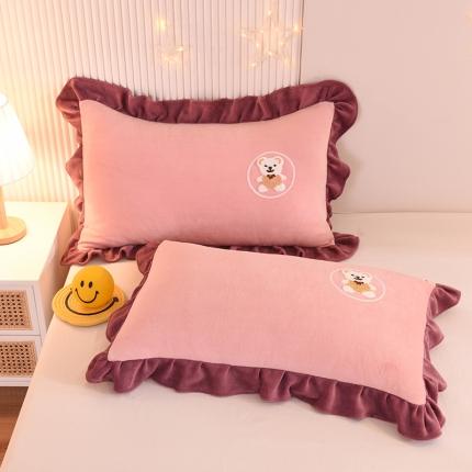 甜之梦 2025新款毛巾绣牛奶绒枕套 48*74/对 小熊宝可梦淡粉