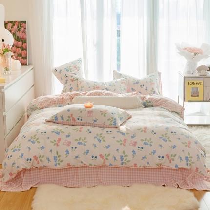 91家纺网 家纺一手货源 找家纺 千朵2022新款牛奶绒系列四件套 蓝莓兔