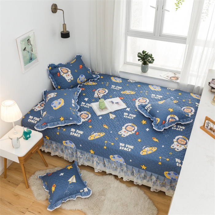 91家纺网 家纺一手货源 找家纺 美优兰 2025新款全棉防滑榻榻米炕垫纯棉床盖三件套遨游太空