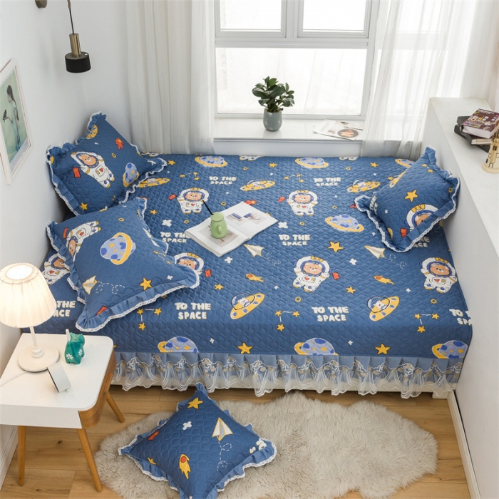 91家纺网 家纺一手货源 找家纺 美优兰 2025新款全棉防滑榻榻米炕垫纯棉床盖三件套遨游太空