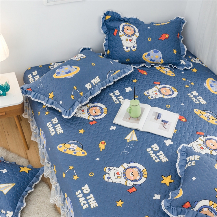 91家纺网 家纺一手货源 找家纺 美优兰 2025新款全棉防滑榻榻米炕垫纯棉床盖三件套遨游太空