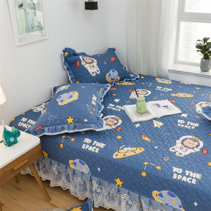 91家纺网 家纺一手货源 找家纺 美优兰 2025新款全棉防滑榻榻米炕垫纯棉床盖三件套遨游太空