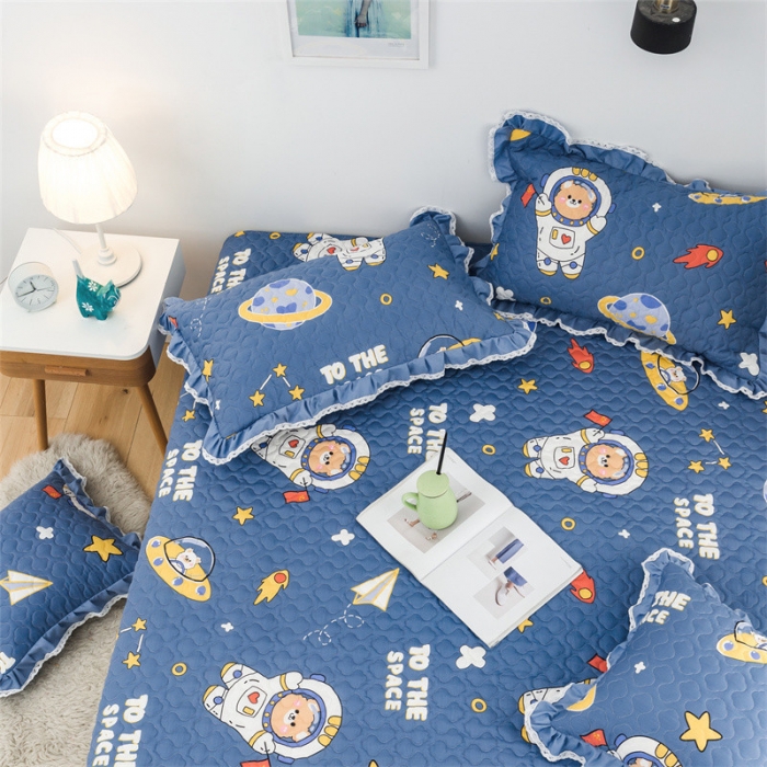 91家纺网 家纺一手货源 找家纺 美优兰 2025新款全棉防滑榻榻米炕垫纯棉床盖三件套遨游太空