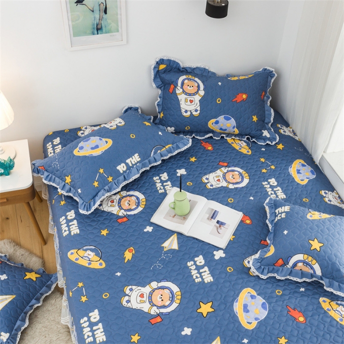 91家纺网 家纺一手货源 找家纺 美优兰 2025新款全棉防滑榻榻米炕垫纯棉床盖三件套遨游太空