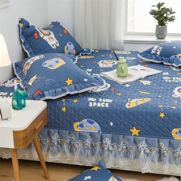 91家纺网 家纺一手货源 找家纺 美优兰 2025新款全棉防滑榻榻米炕垫纯棉床盖三件套遨游太空