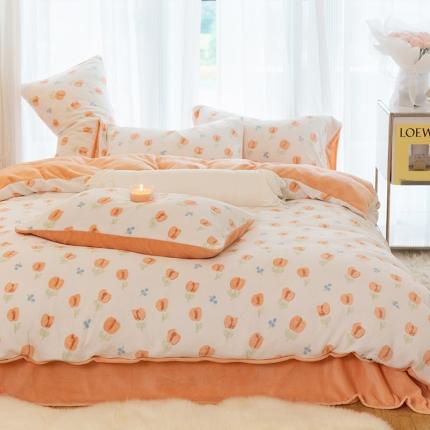 91家纺网 家纺一手货源 找家纺 千朵2022新款牛奶绒系列四件套 郁金香-橙
