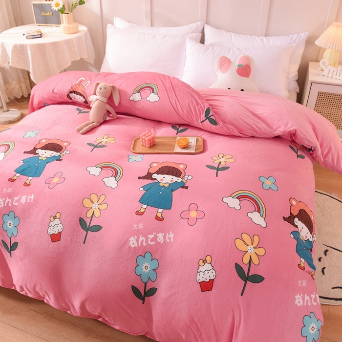 91家纺网 家纺一手货源 找家纺 甜之梦 2025新款水晶绒单品印花被套 彩虹女孩