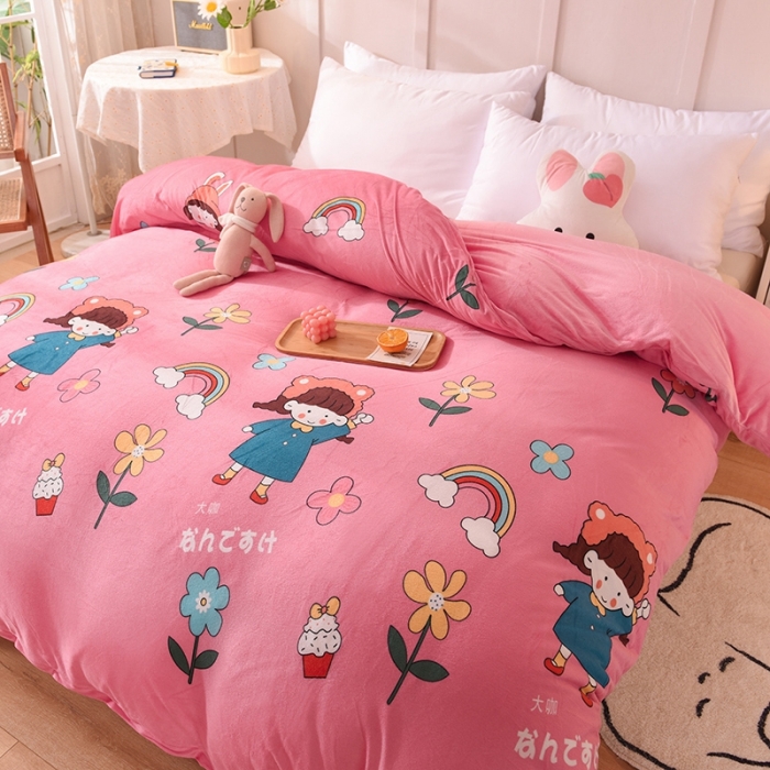 91家纺网 家纺一手货源 找家纺 甜之梦 2025新款水晶绒单品印花被套 彩虹女孩