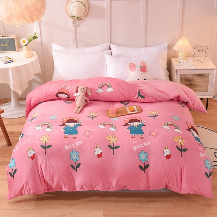 91家纺网 家纺一手货源 找家纺 甜之梦 2025新款水晶绒单品印花被套 彩虹女孩