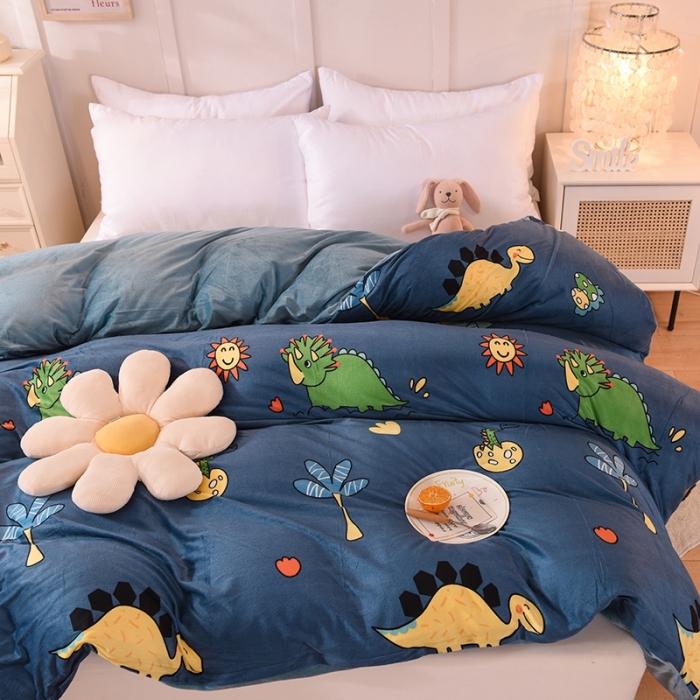 91家纺网 家纺一手货源 找家纺 甜之梦 2025新款水晶绒单品印花被套 呆萌恐龙