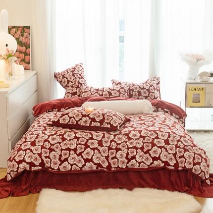 千朵2022新款牛奶绒系列四件套 艾维-红