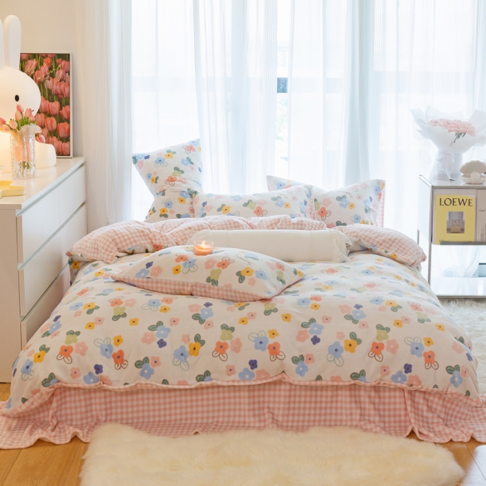 91家纺网 家纺一手货源 找家纺 千朵2022新款牛奶绒系列四件套 花梦