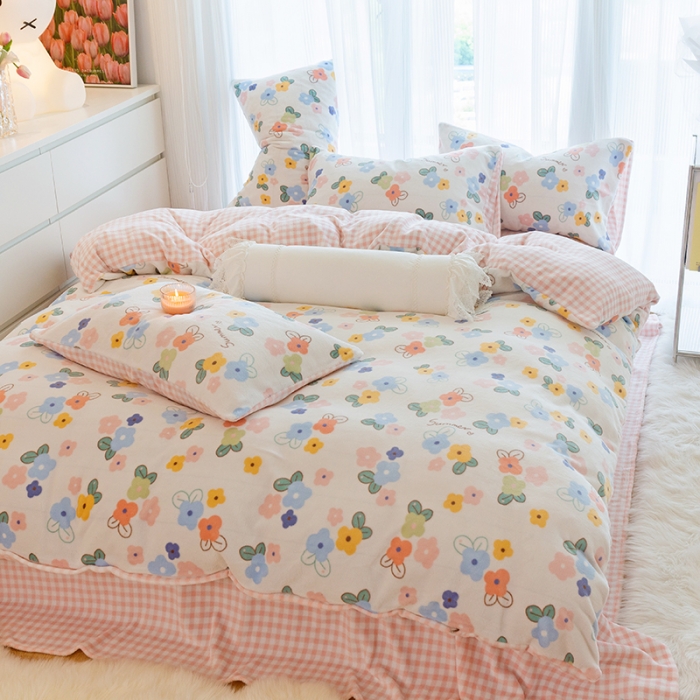 91家纺网 家纺一手货源 找家纺 千朵2022新款牛奶绒系列四件套 花梦