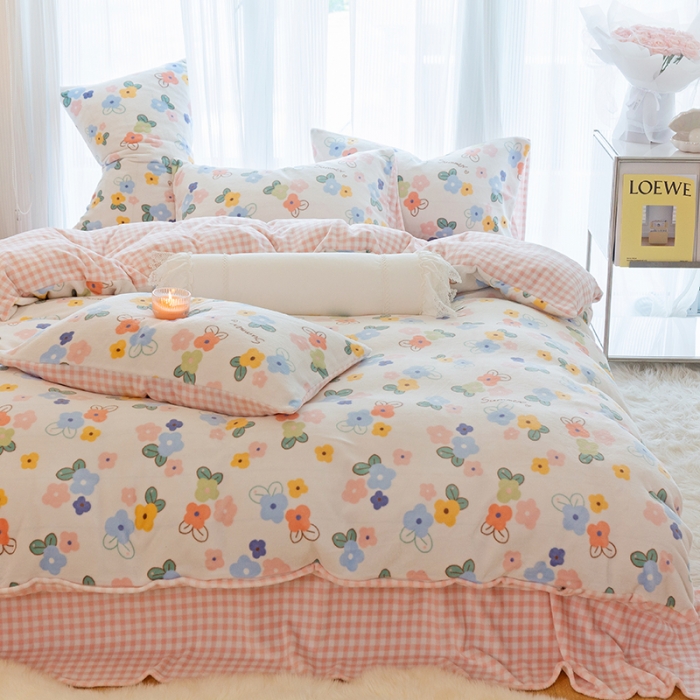 91家纺网 家纺一手货源 找家纺 千朵2022新款牛奶绒系列四件套 花梦