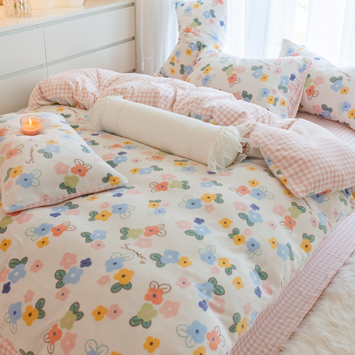 91家纺网 家纺一手货源 找家纺 千朵2022新款牛奶绒系列四件套 花梦