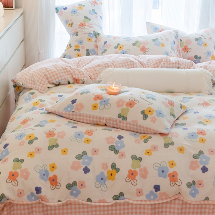 91家纺网 家纺一手货源 找家纺 千朵2022新款牛奶绒系列四件套 花梦