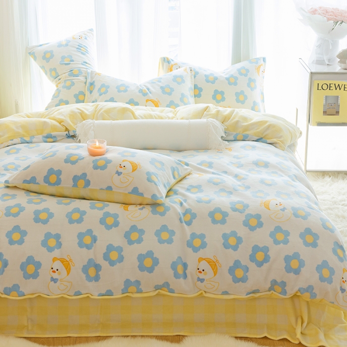 91家纺网 家纺一手货源 找家纺 千朵2022新款牛奶绒系列四件套 快乐鸭