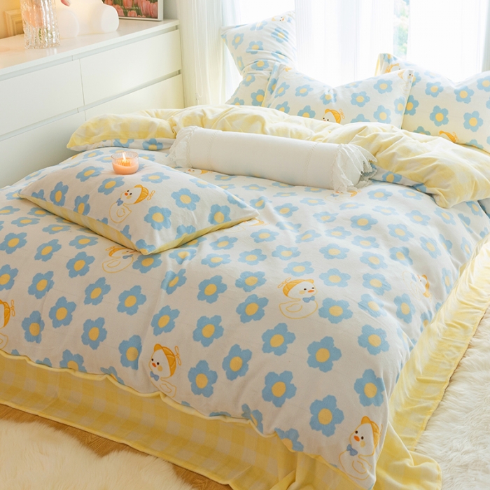 91家纺网 家纺一手货源 找家纺 千朵2022新款牛奶绒系列四件套 快乐鸭