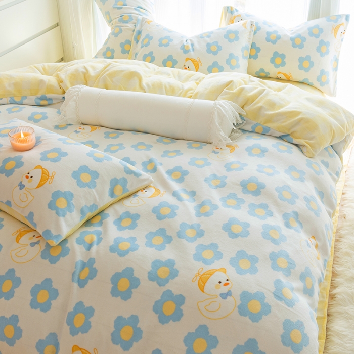 91家纺网 家纺一手货源 找家纺 千朵2022新款牛奶绒系列四件套 快乐鸭