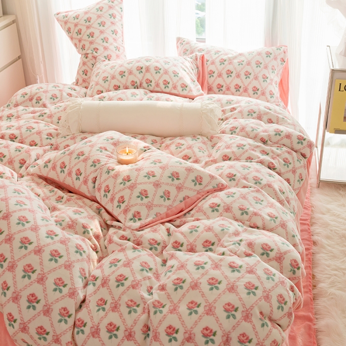 91家纺网 家纺一手货源 找家纺 千朵2022新款牛奶绒系列四件套 恋语