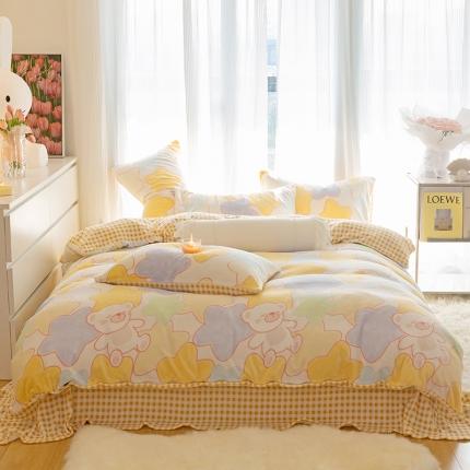 千朵2022新款牛奶绒系列四件套 星星熊