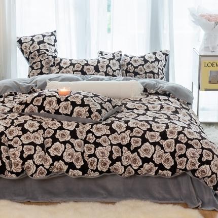 千朵2022新款牛奶绒系列四件套 艾维-黑