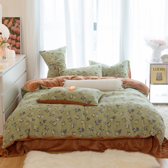 91家纺网 家纺一手货源 找家纺 千朵2022新款牛奶绒系列四件套 茶艺