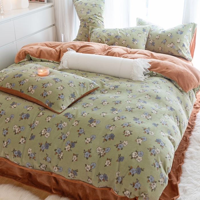 91家纺网 家纺一手货源 找家纺 千朵2022新款牛奶绒系列四件套 茶艺